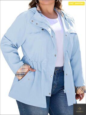 Lightweight Waterproof Trench Coat Hooded Plus Size Loose Fit Chic Raincoat